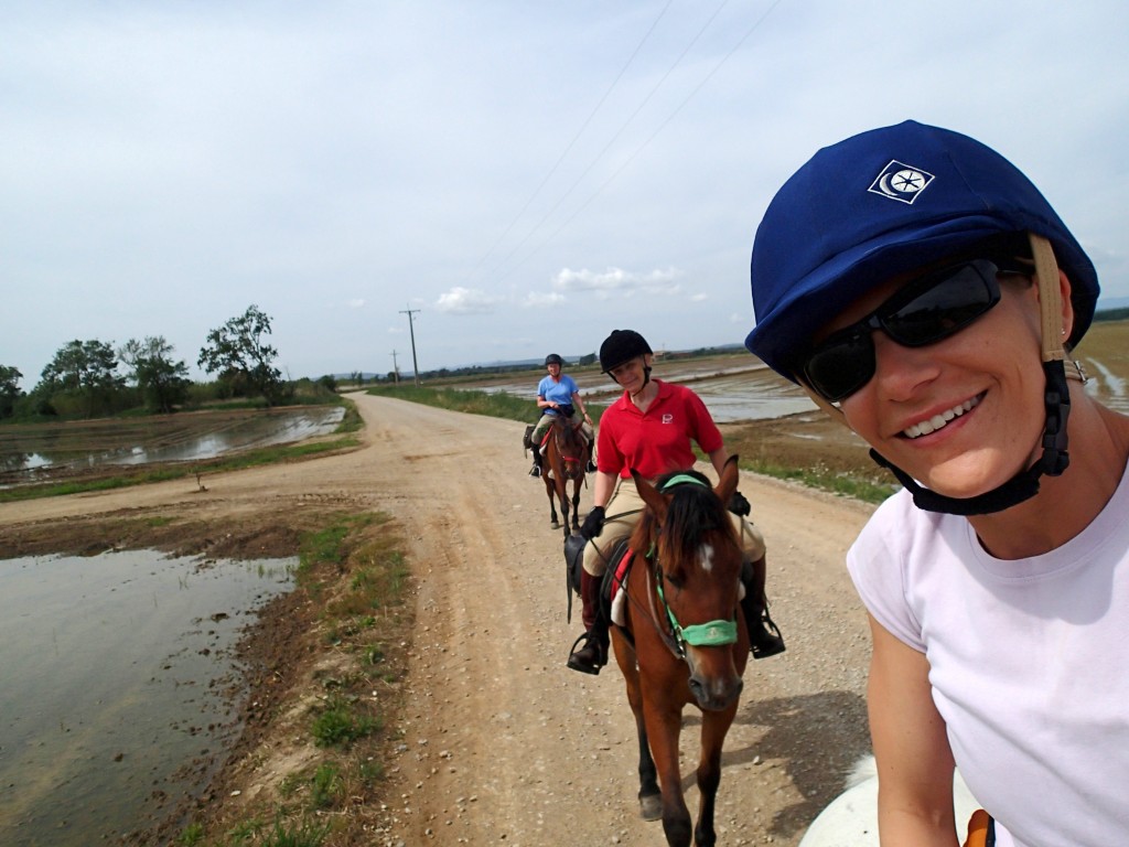 Attempt to include my favorite people in the selfie – Mom & Patti riding through the rice fields!